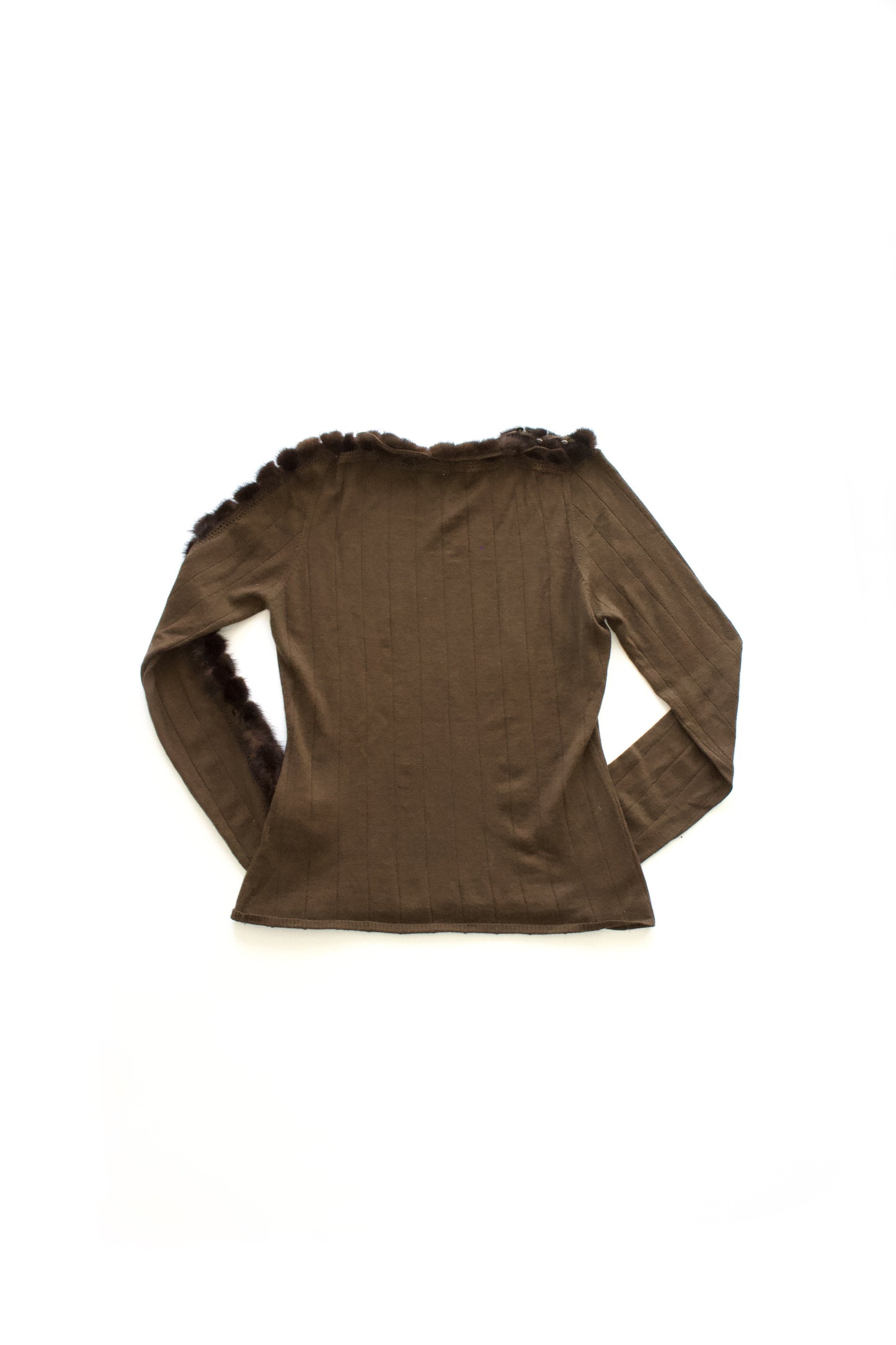 Roberto Cavalli brown top with mink fur sleeve