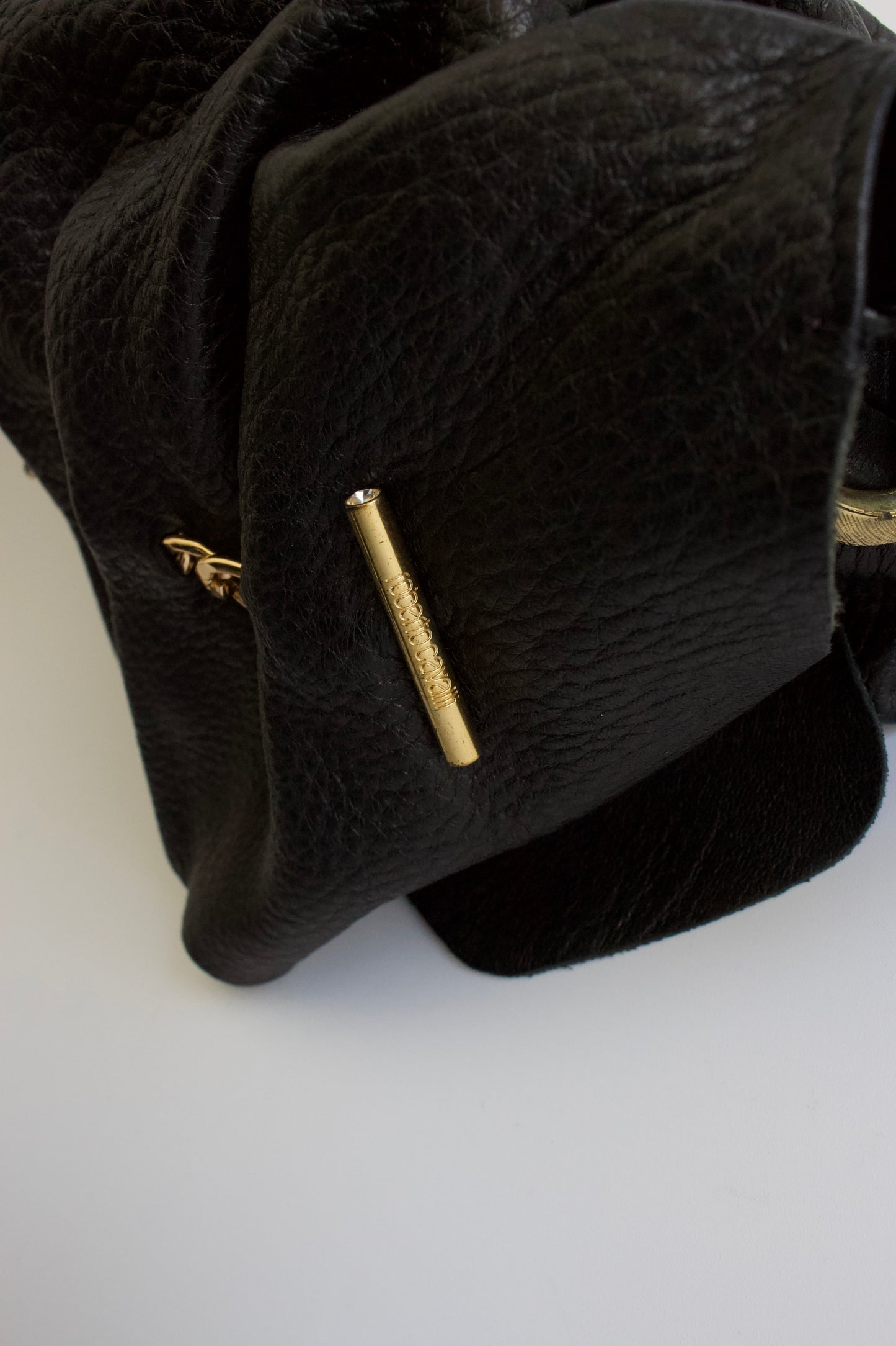 Roberto Cavalli 2000s pleated black leather bag