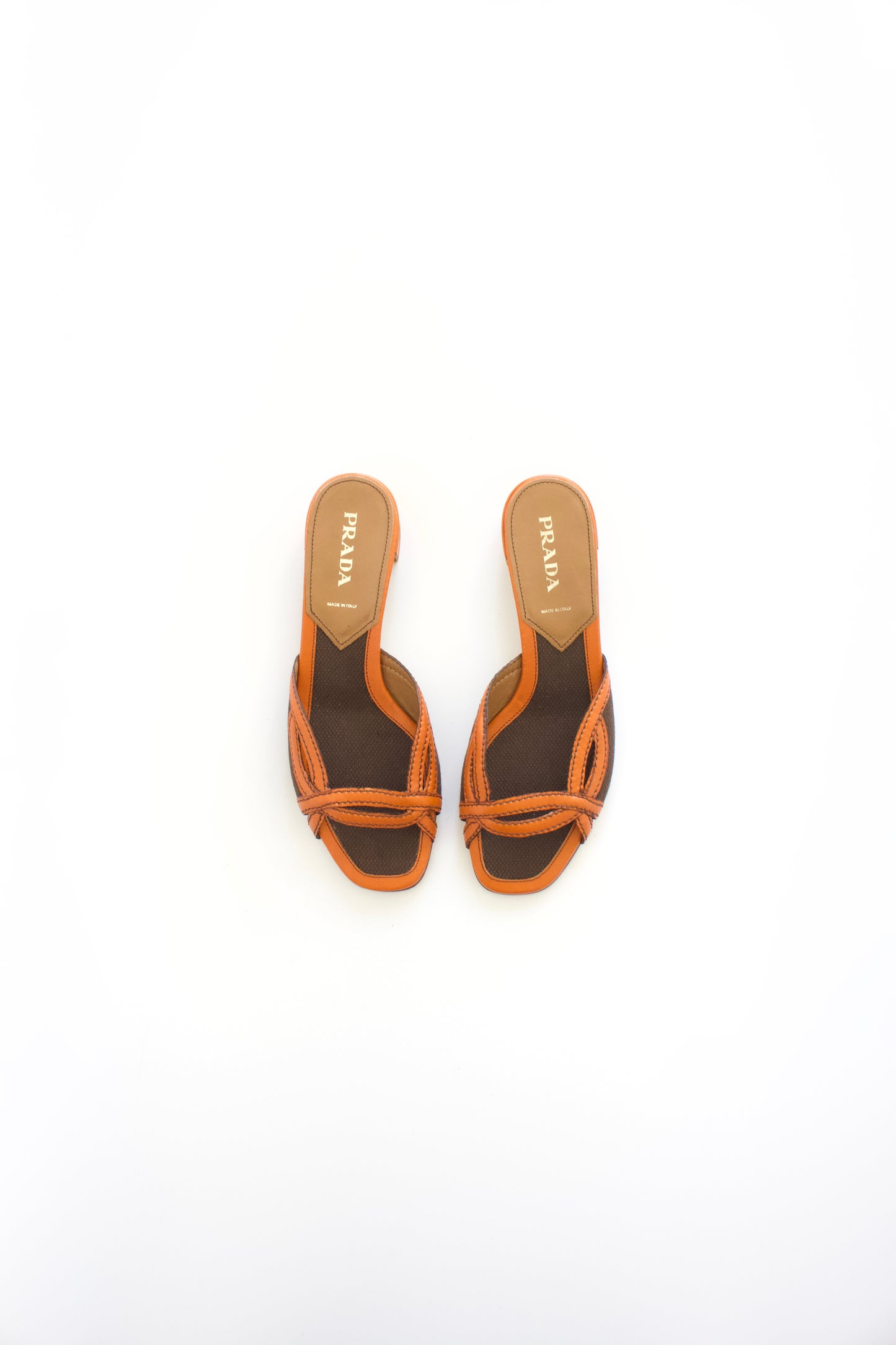 Prada 2000s brown and orange slippers