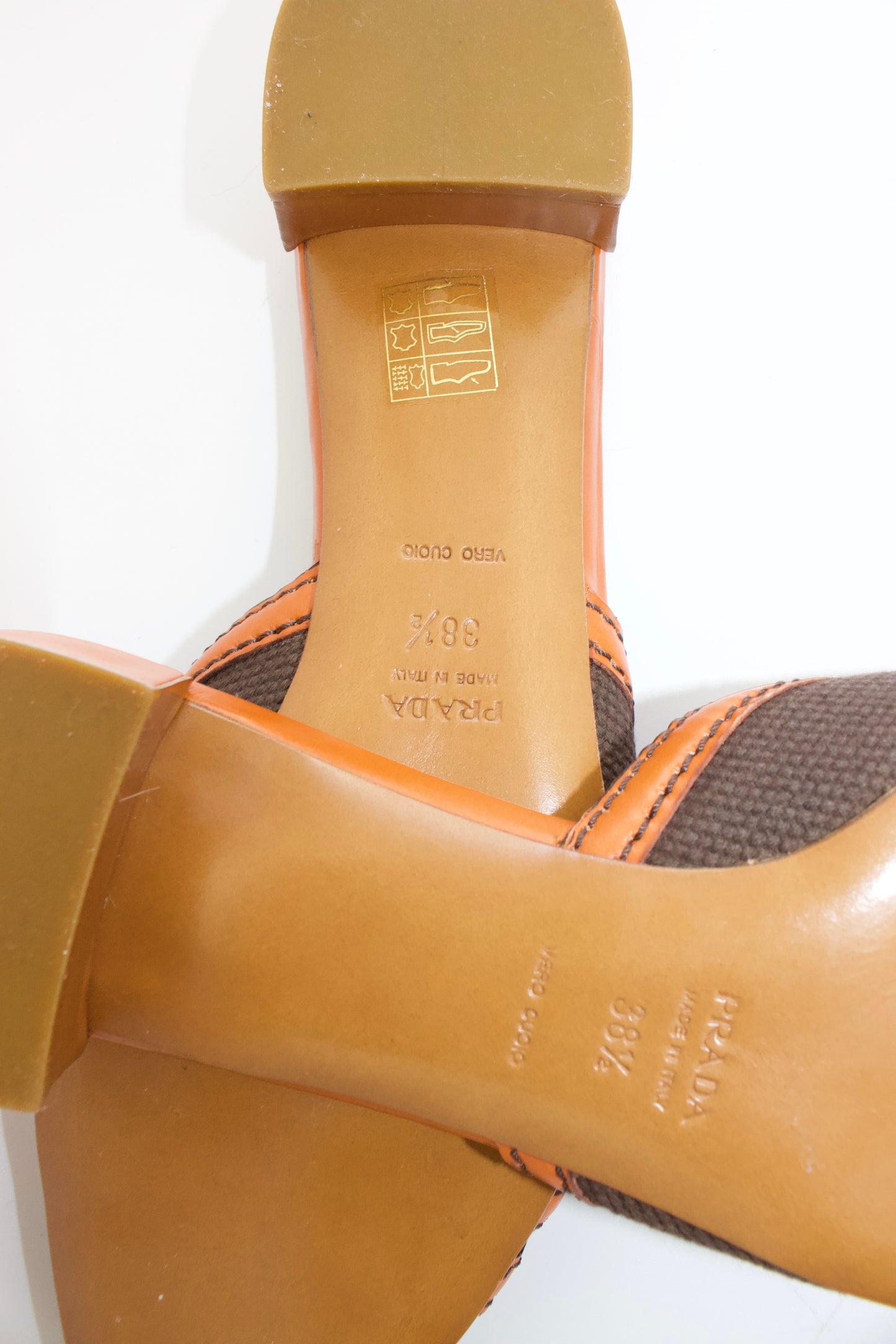 Prada 2000s brown and orange slippers