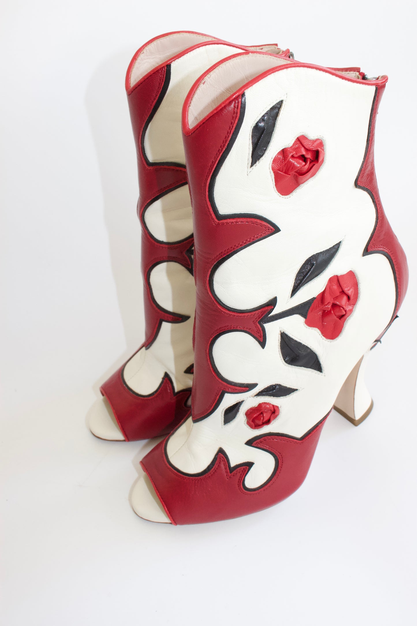 Miu Miu SS 2012 white open-toe boots with roses