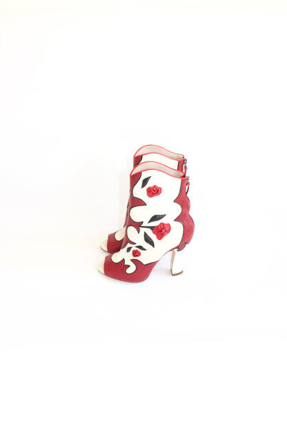 Miu Miu SS 2012 white open-toe boots with roses