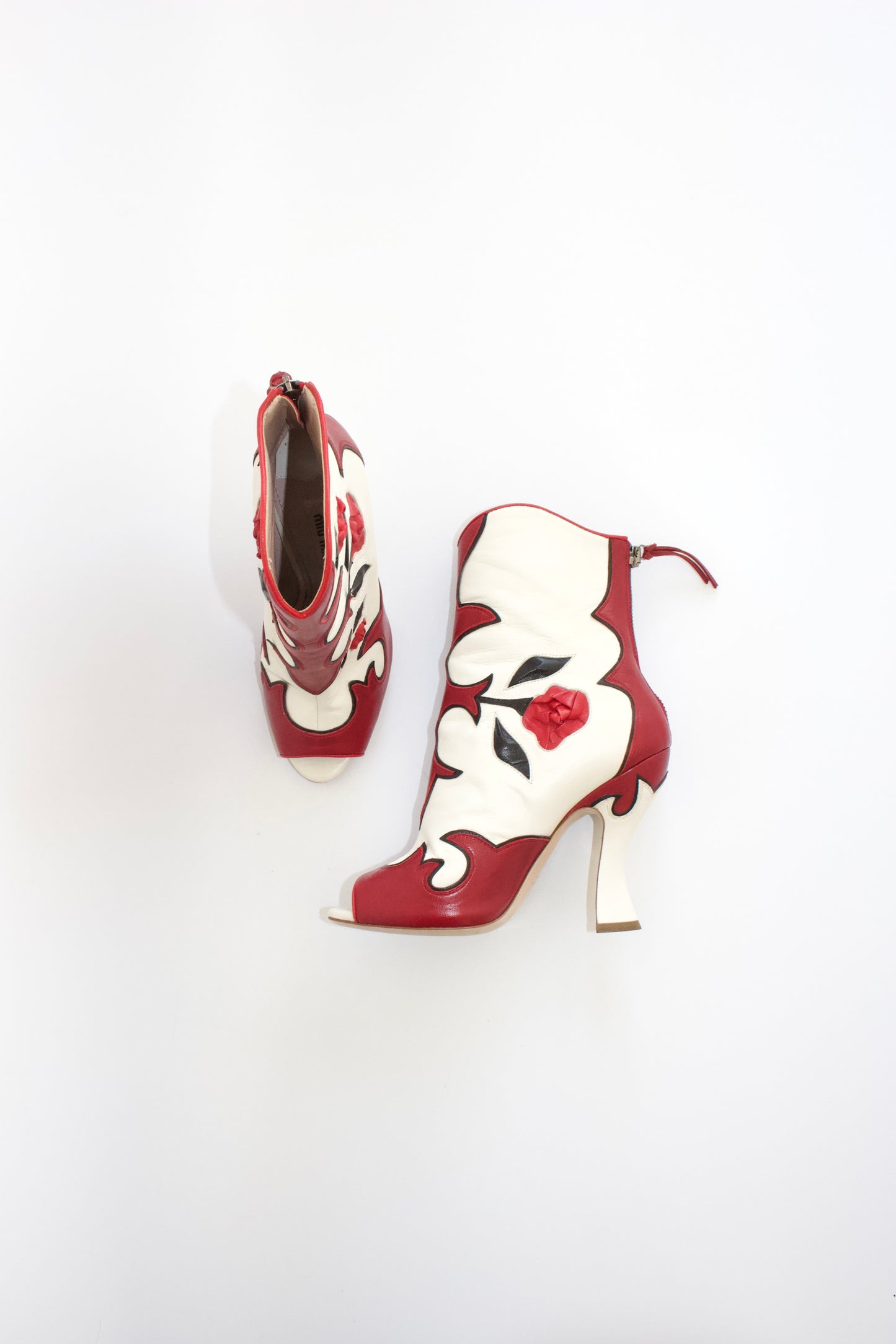 Miu Miu SS 2012 white open-toe boots with roses