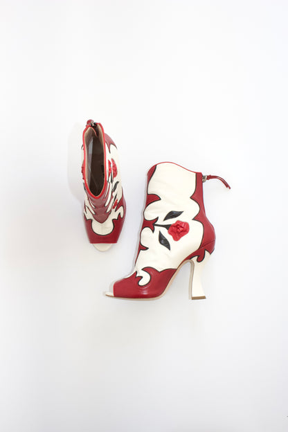 Miu Miu SS 2012 white open-toe boots with roses
