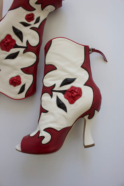 Miu Miu SS 2012 white open-toe boots with roses