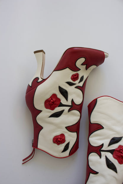 Miu Miu SS 2012 white open-toe boots with roses