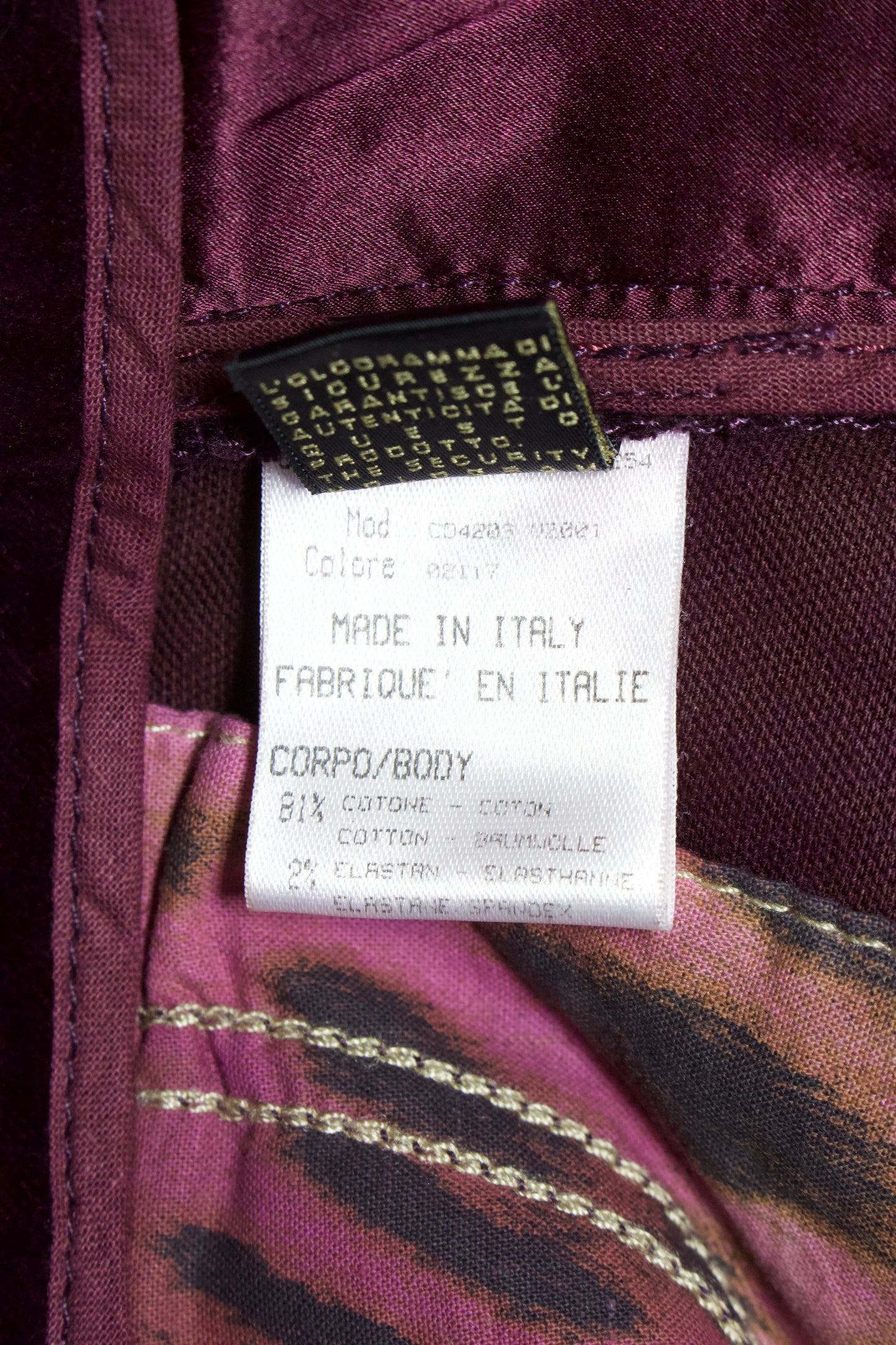 Roberto Cavalli FW 2004 purple velvet capri