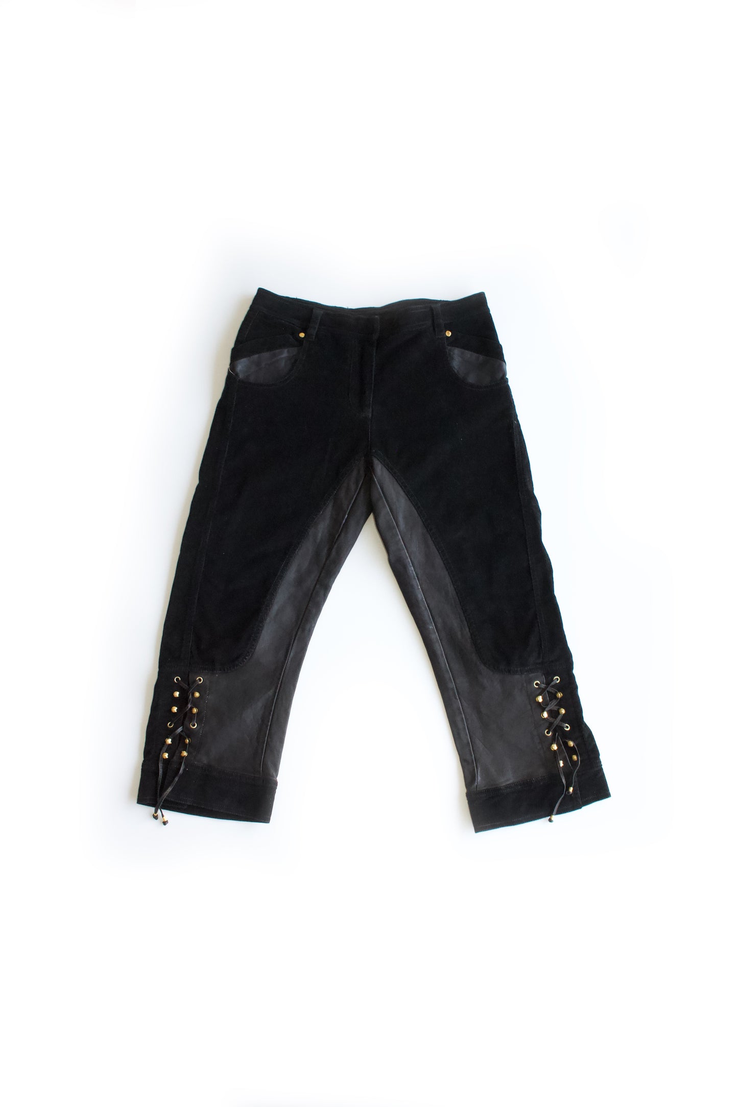Roberto Cavalli SS 2003 black corduroy & leather capri