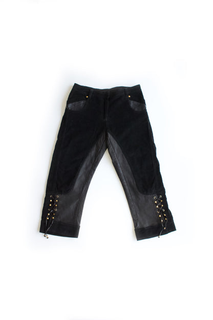 Roberto Cavalli SS 2003 black corduroy & leather capri