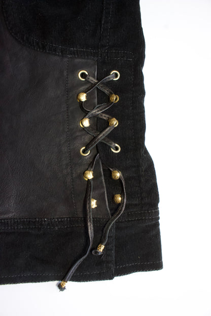 Roberto Cavalli SS 2003 black corduroy & leather capri