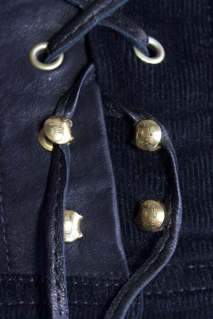 Roberto Cavalli SS 2003 black corduroy & leather capri