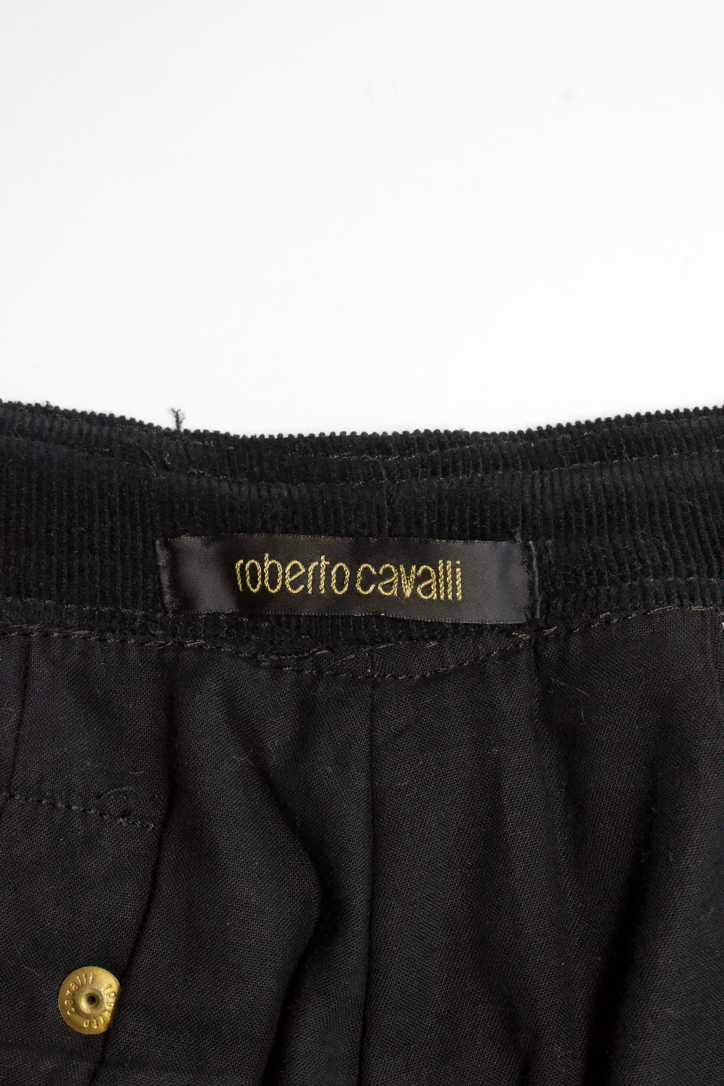 Roberto Cavalli SS 2003 black corduroy & leather capri