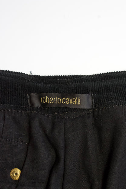 Roberto Cavalli SS 2003 black corduroy & leather capri