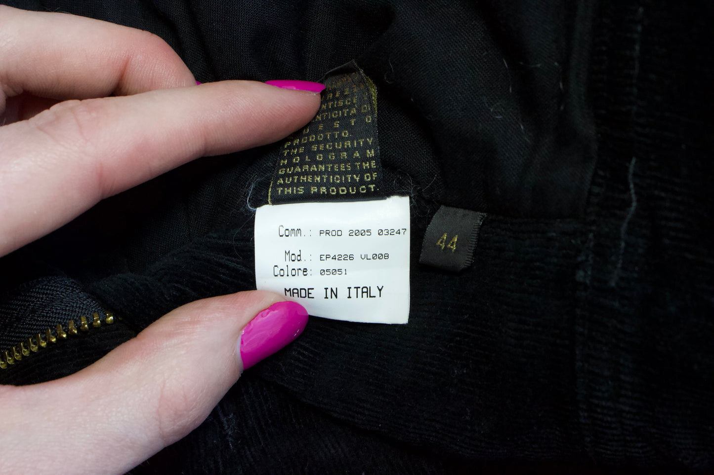 Roberto Cavalli SS 2003 black corduroy & leather capri