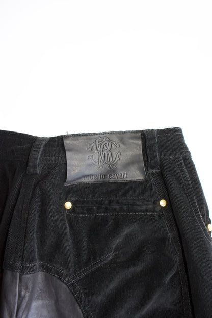 Roberto Cavalli SS 2003 black corduroy & leather capri