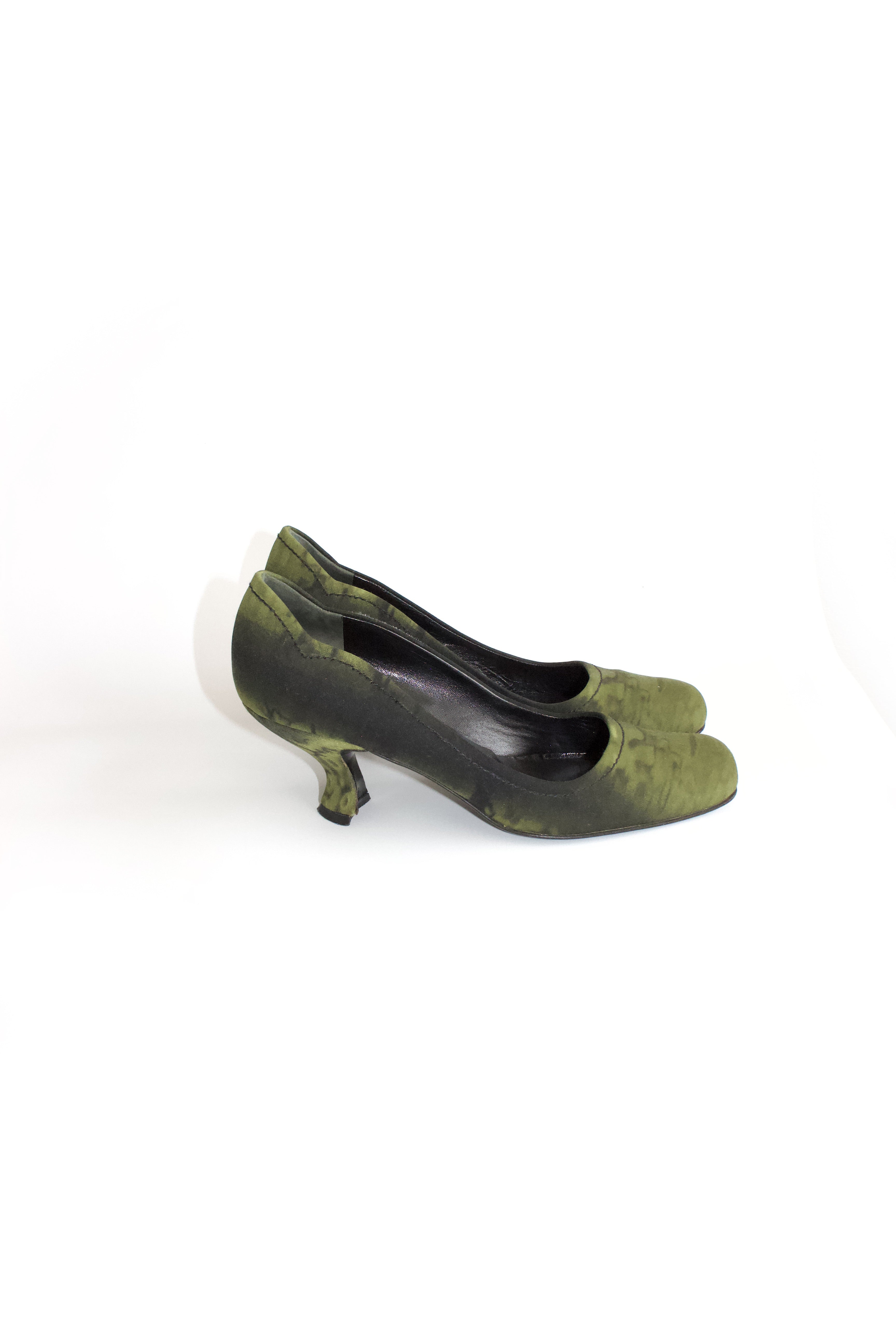 レディース Archive PRADA peep toe mules green