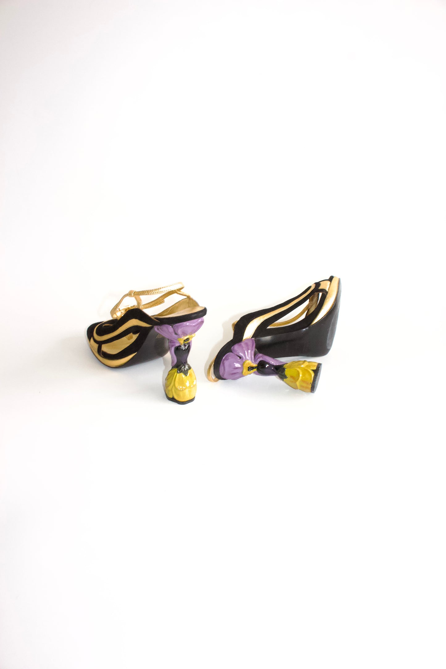 Prada SS 2008 black & gold suede ‘Fairy' floral heels