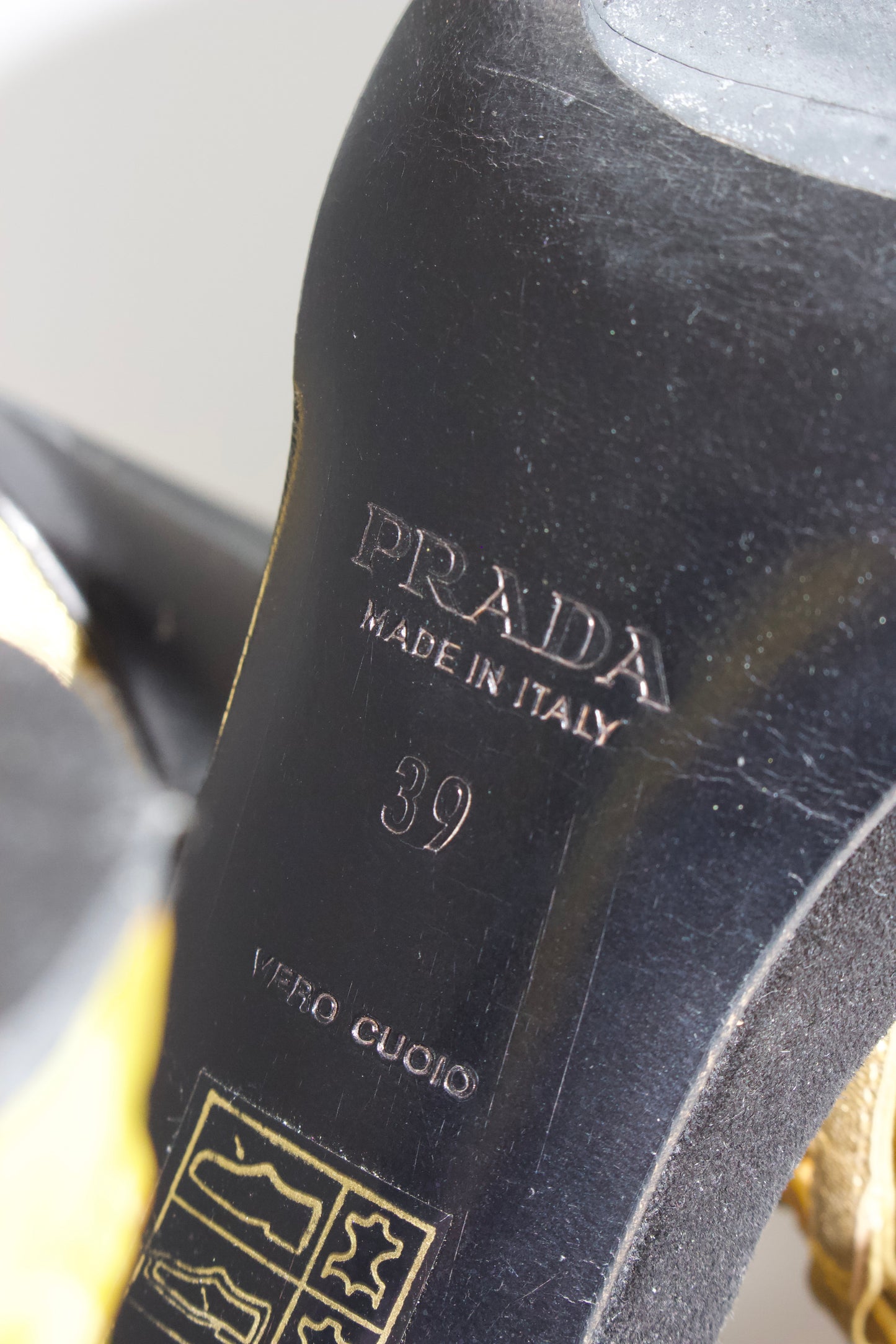 Prada SS 2008 black & gold suede ‘Fairy' floral heels