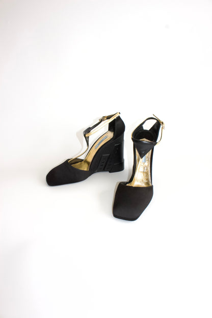 Prada FW 2014 black satin wedges