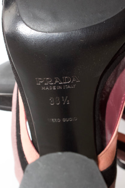 Prada SS 2008 black & pink suede ‘Fairy' floral heels