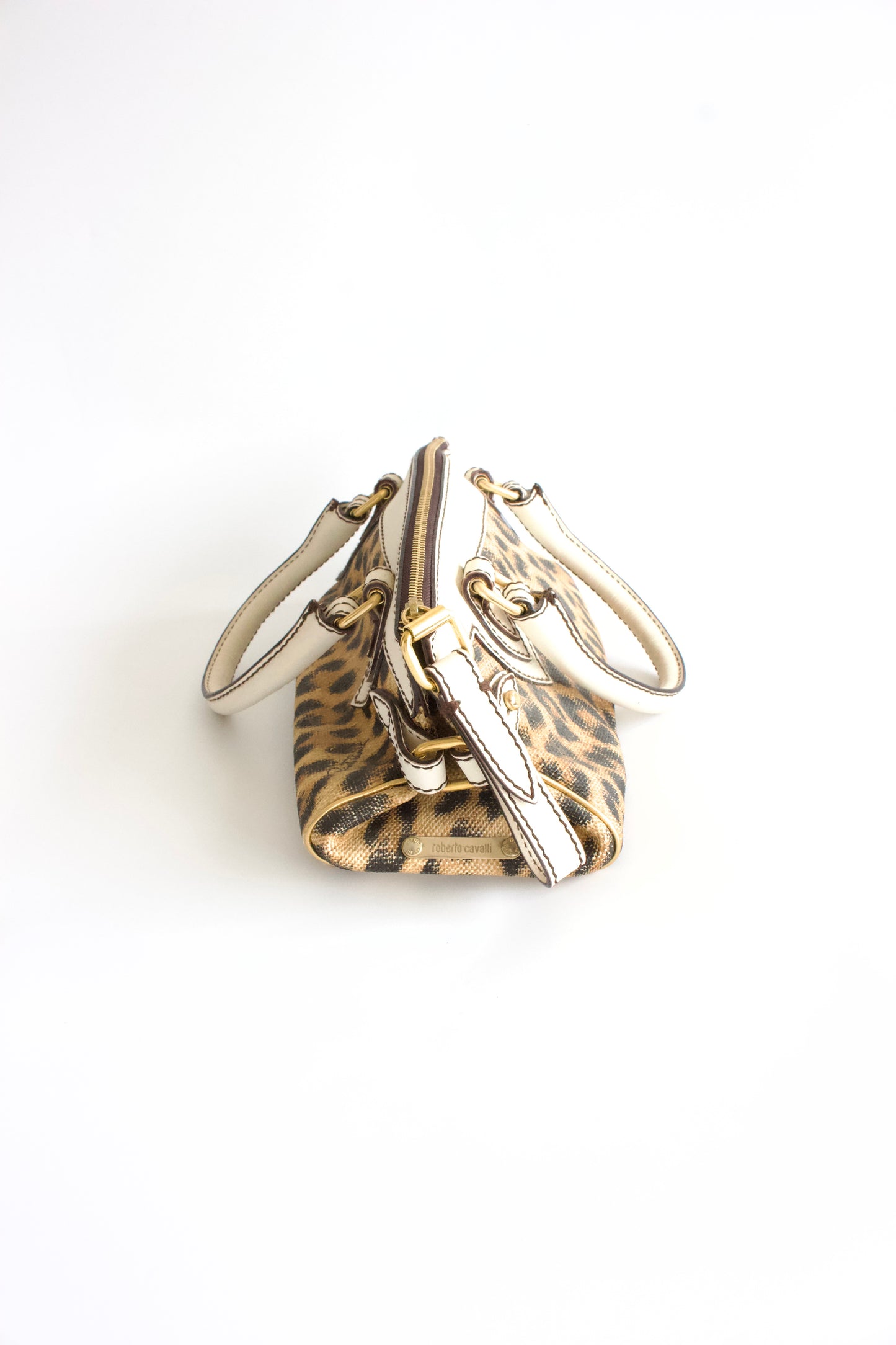 Roberto Cavalli cheetah print canvas handbag