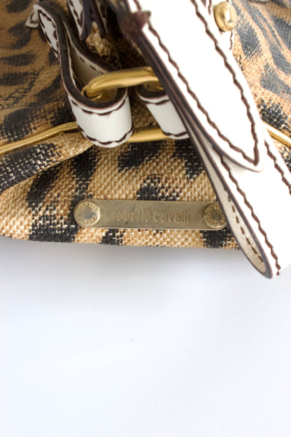 Roberto Cavalli cheetah print canvas handbag