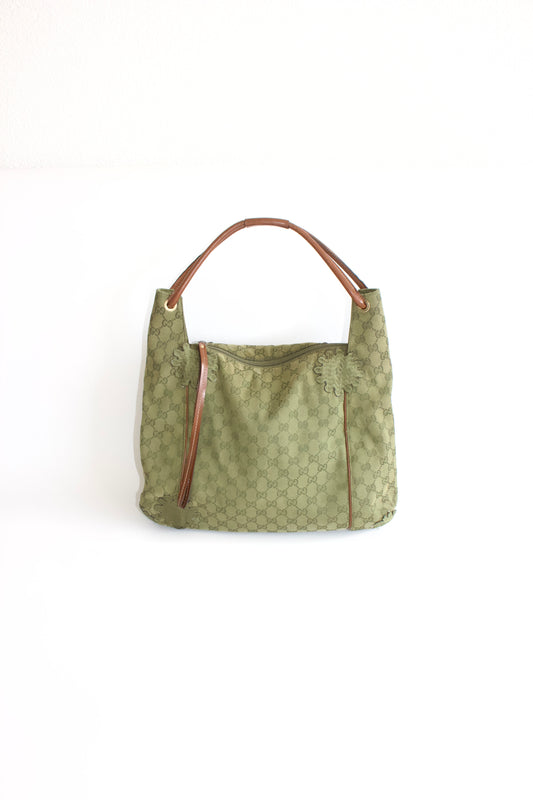 Gucci 2000s green canvas monogram hobo bag