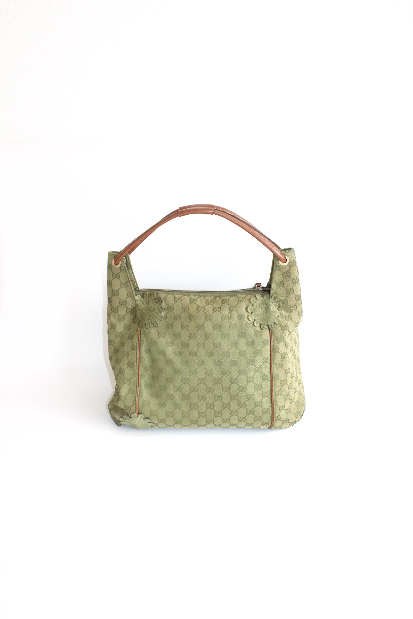 Gucci 2000s green canvas monogram hobo bag