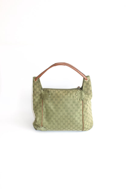 Gucci 2000s green canvas monogram hobo bag