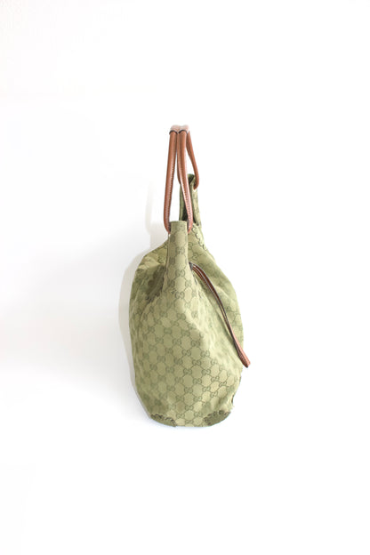 Gucci 2000s green canvas monogram hobo bag