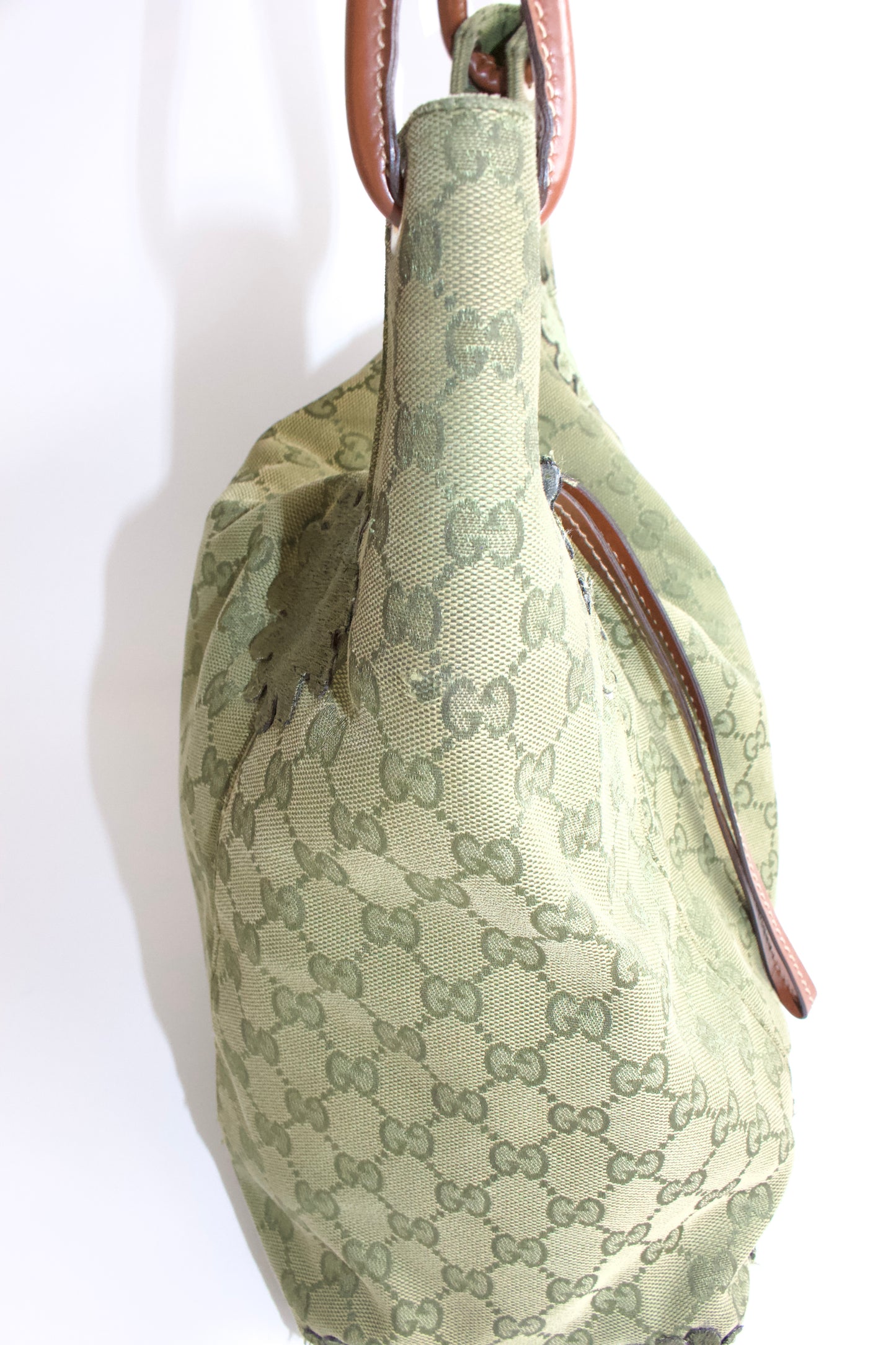 Gucci 2000s green canvas monogram hobo bag