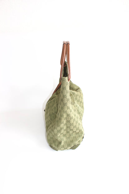 Gucci 2000s green canvas monogram hobo bag