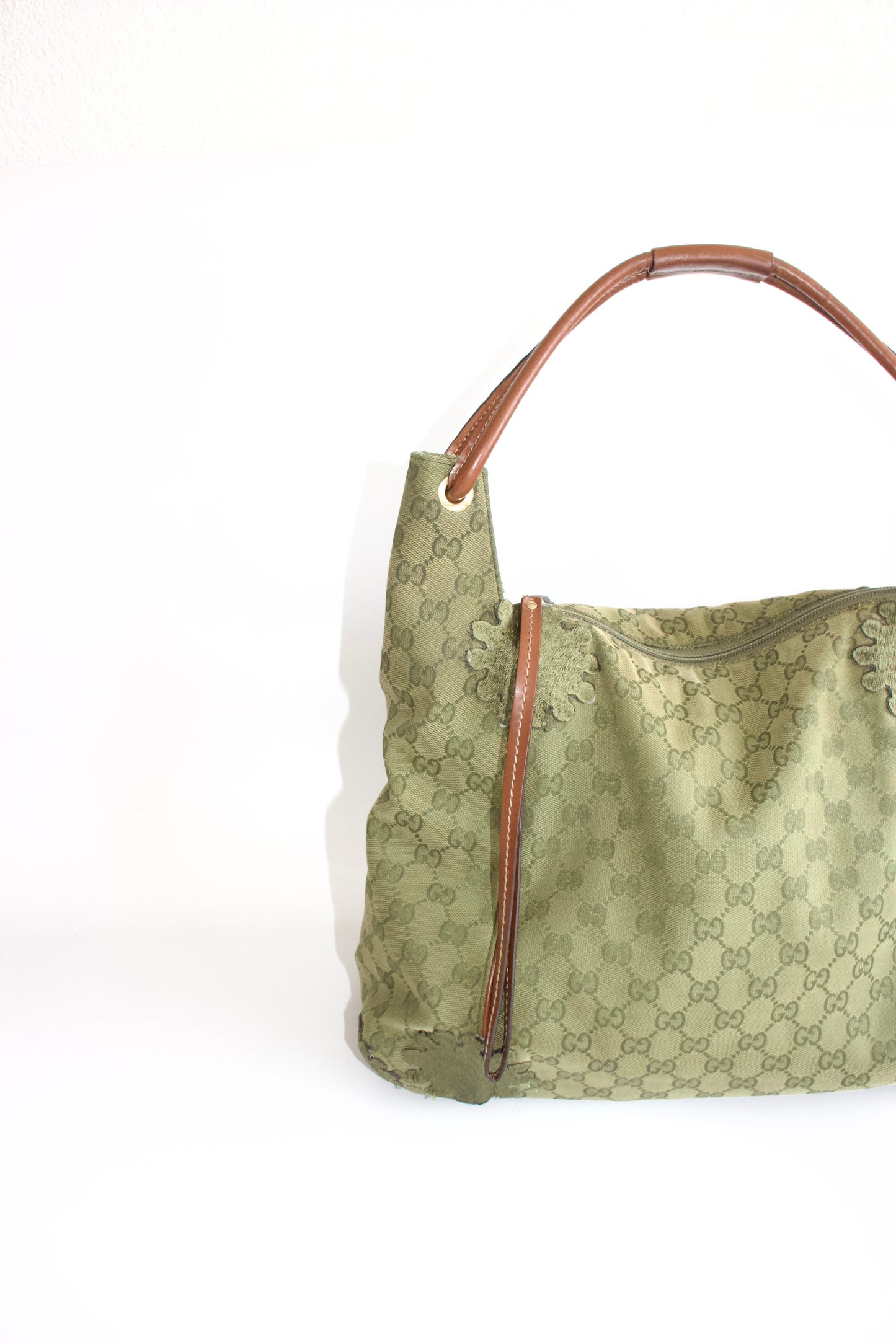 Gucci 2000s green canvas monogram hobo bag