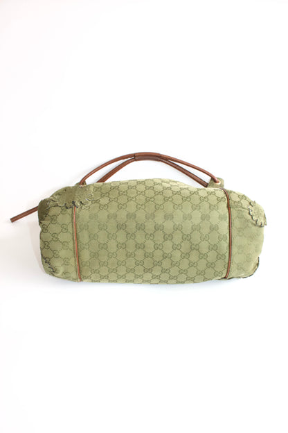 Gucci 2000s green canvas monogram hobo bag