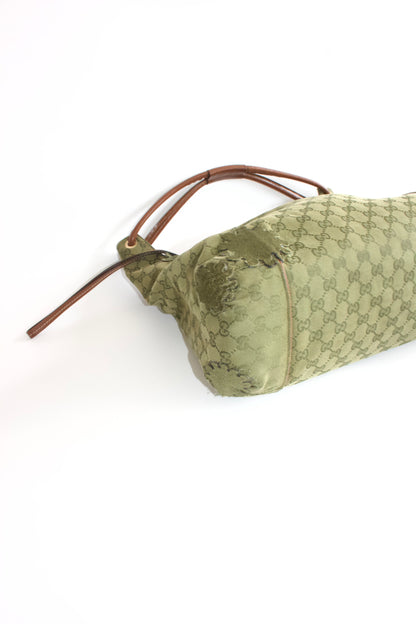 Gucci 2000s green canvas monogram hobo bag