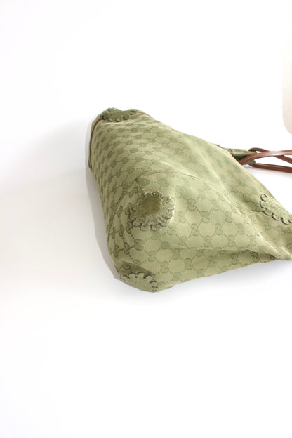 Gucci 2000s green canvas monogram hobo bag
