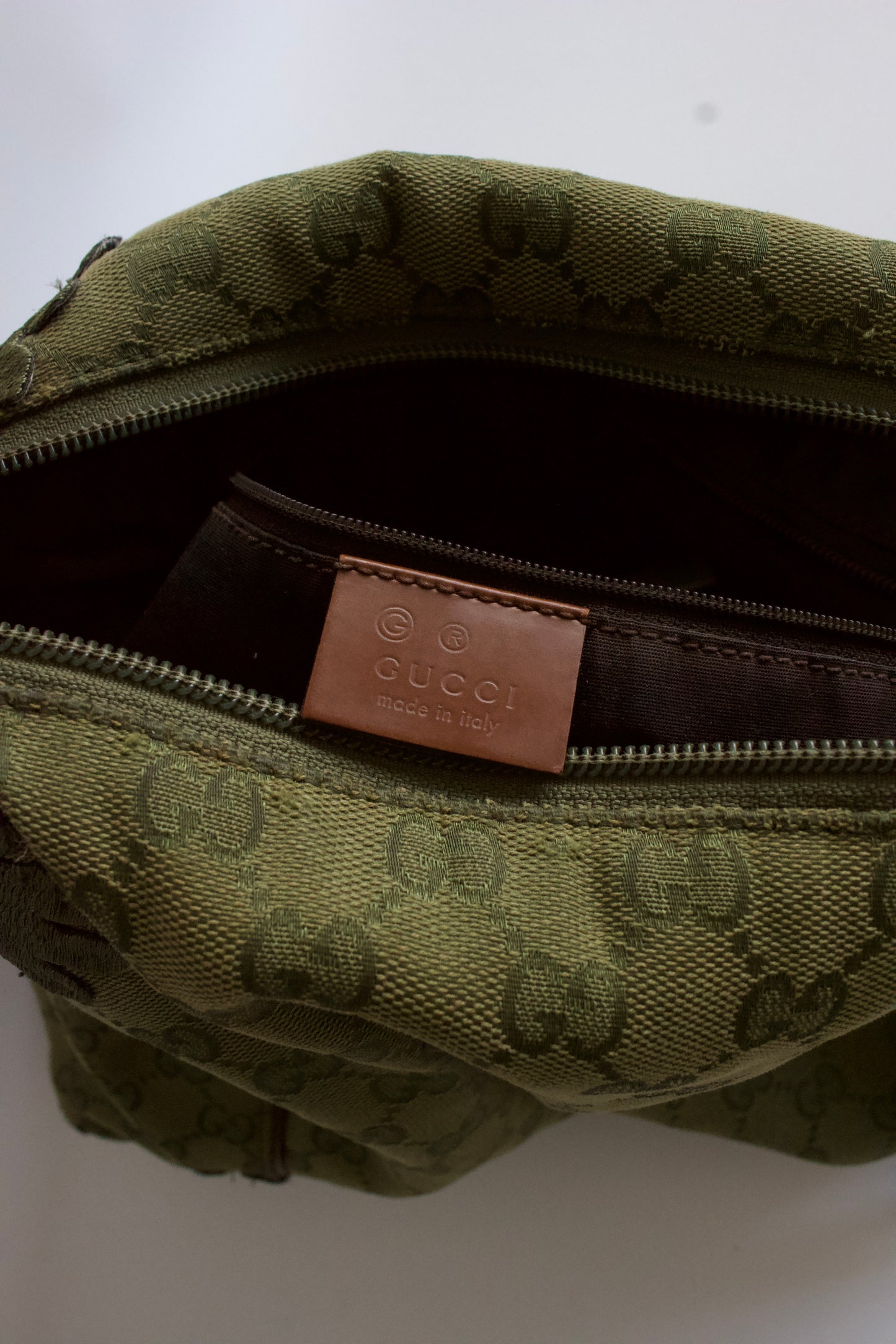 Gucci 2000s green canvas monogram hobo bag