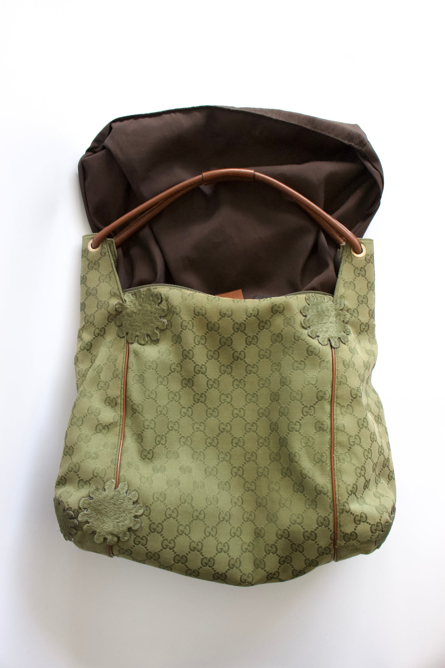 Gucci 2000s green canvas monogram hobo bag