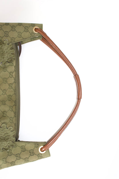 Gucci 2000s green canvas monogram hobo bag