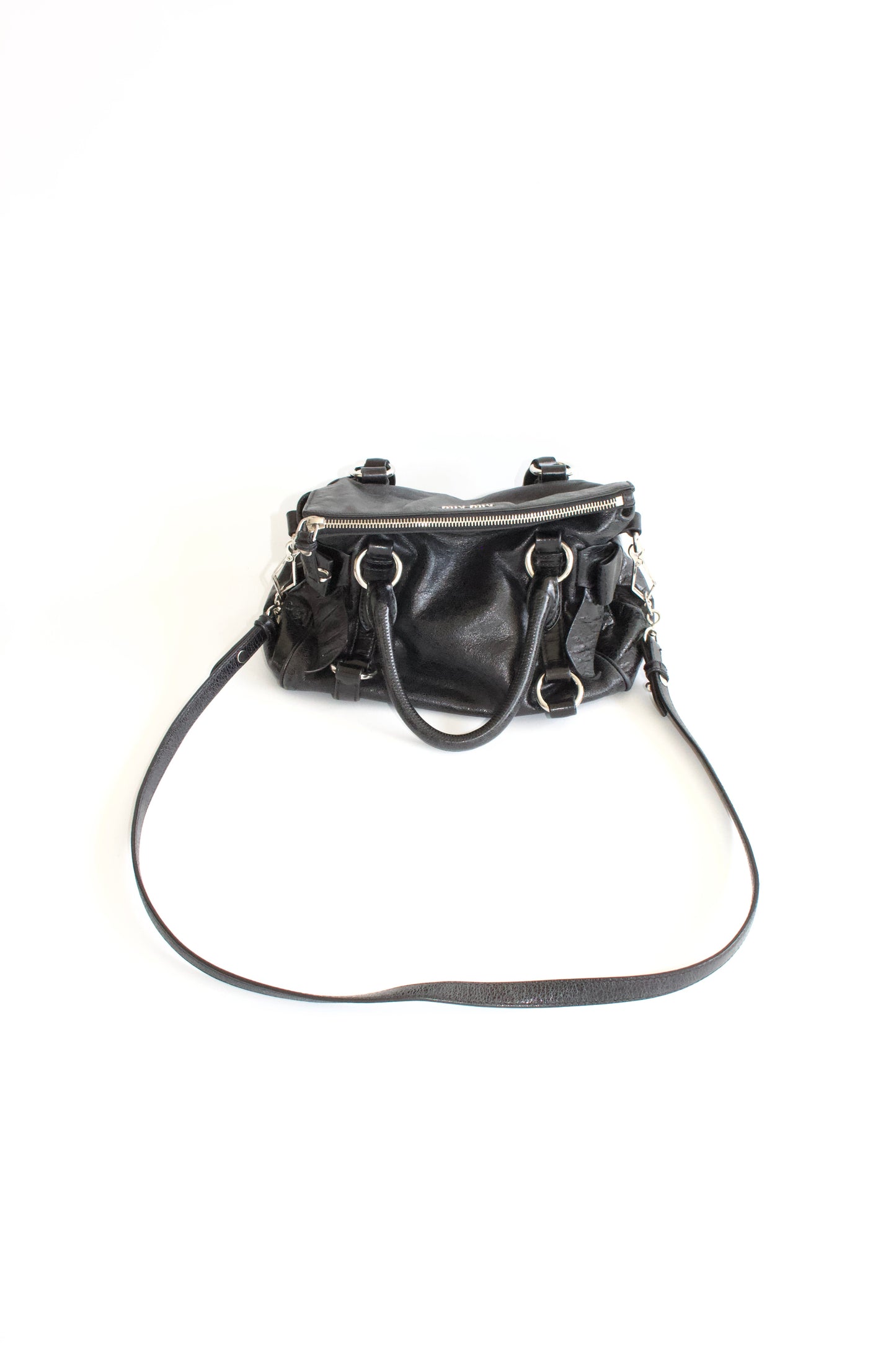 Miu Miu black Vittelo leather mini  'Bow' bag