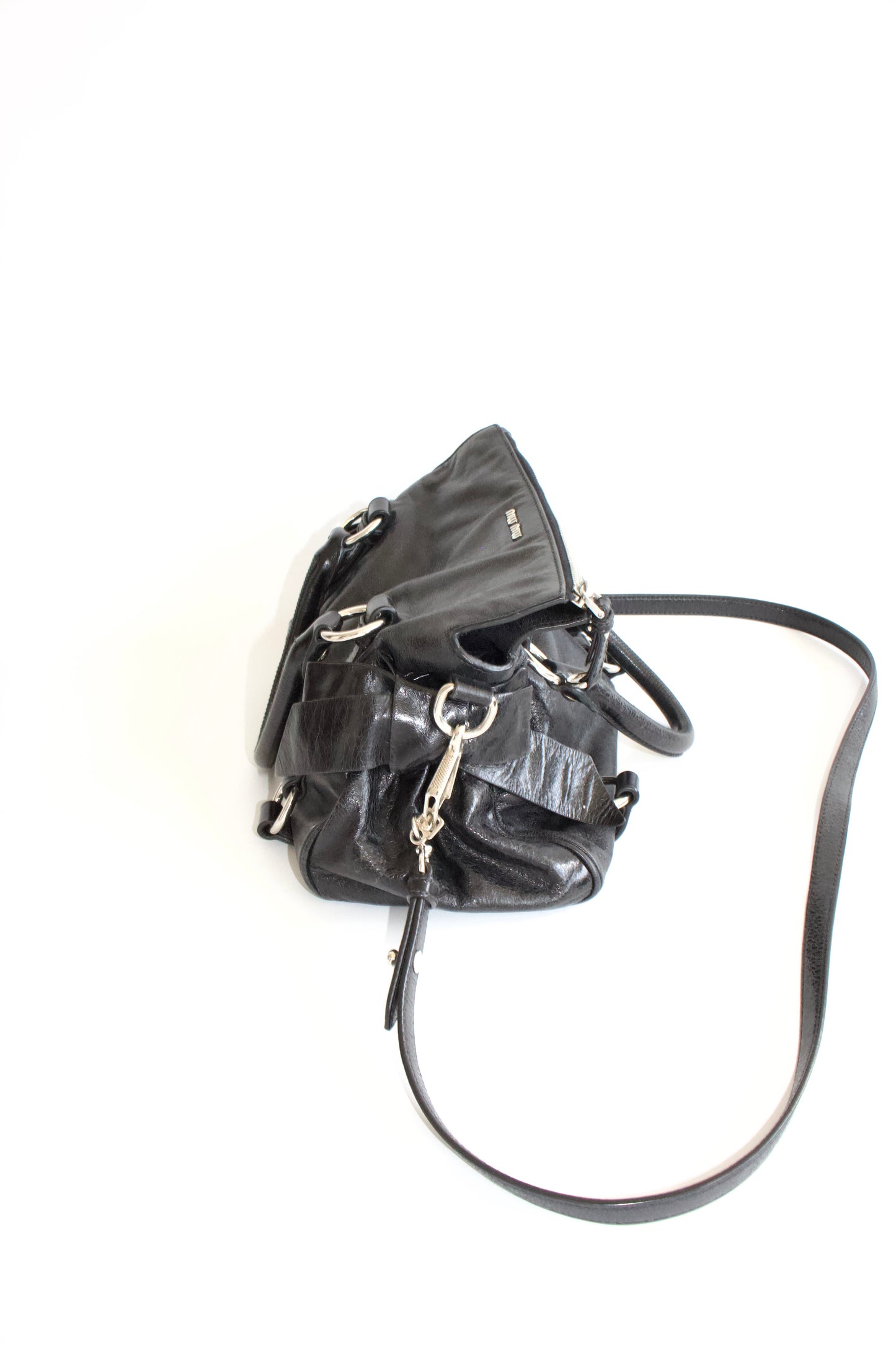 Miu Miu black Vittelo leather mini  'Bow' bag