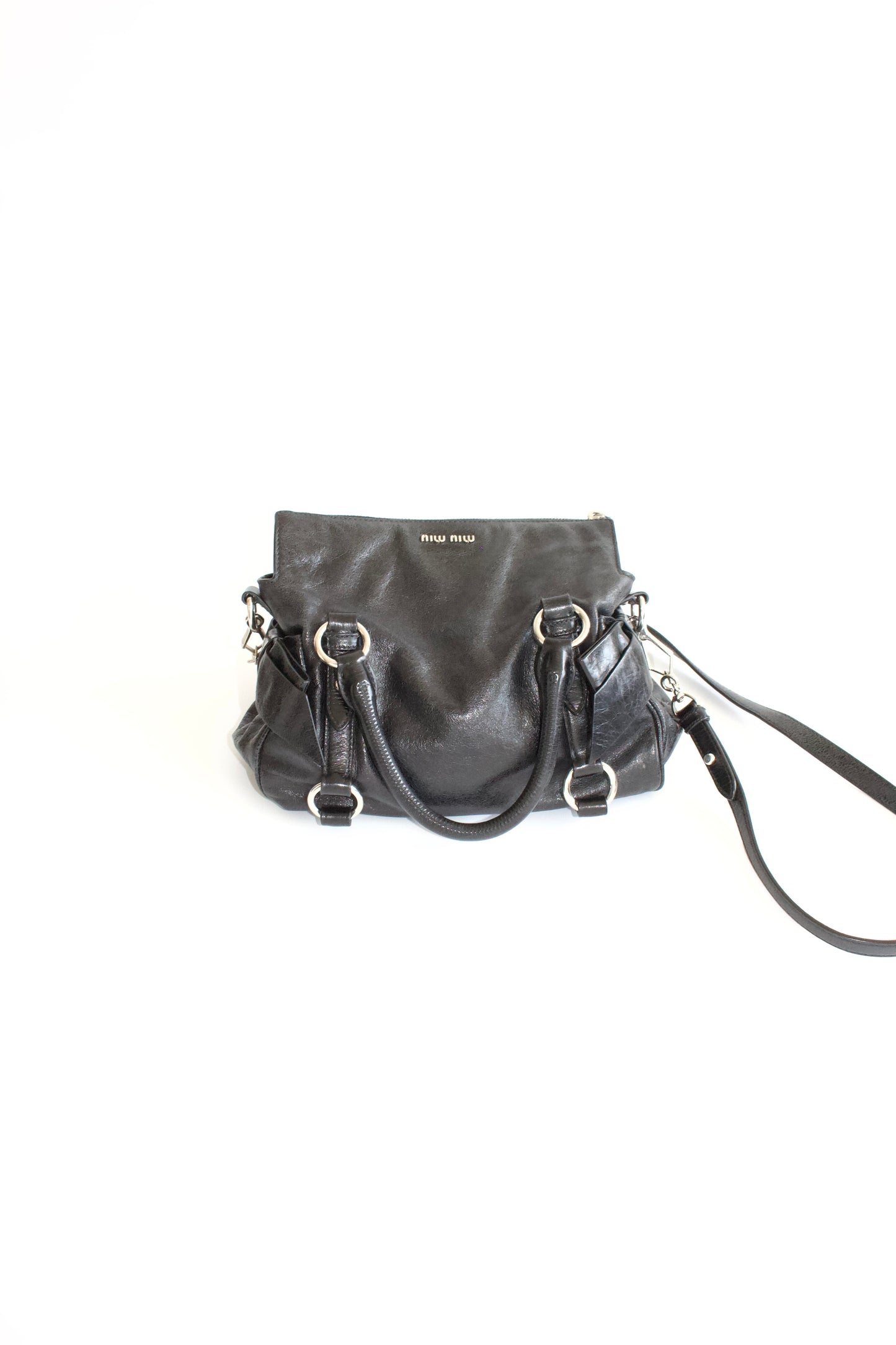 Miu Miu black Vittelo leather mini  'Bow' bag