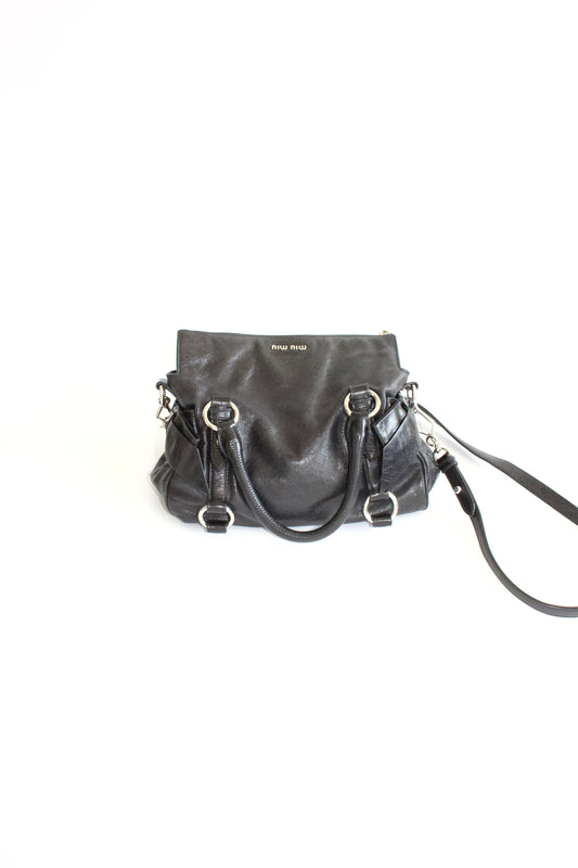 Miu Miu black Vittelo leather mini  'Bow' bag