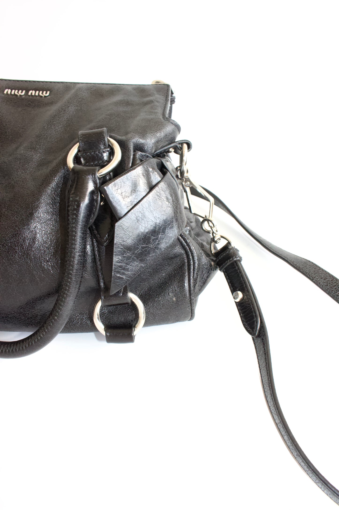 Miu Miu black Vittelo leather mini  'Bow' bag