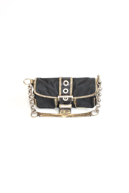 Prada FW 2004 black nylon & python pocket handbag