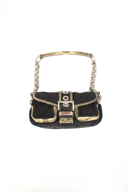 Prada FW 2004 black nylon & python pocket handbag