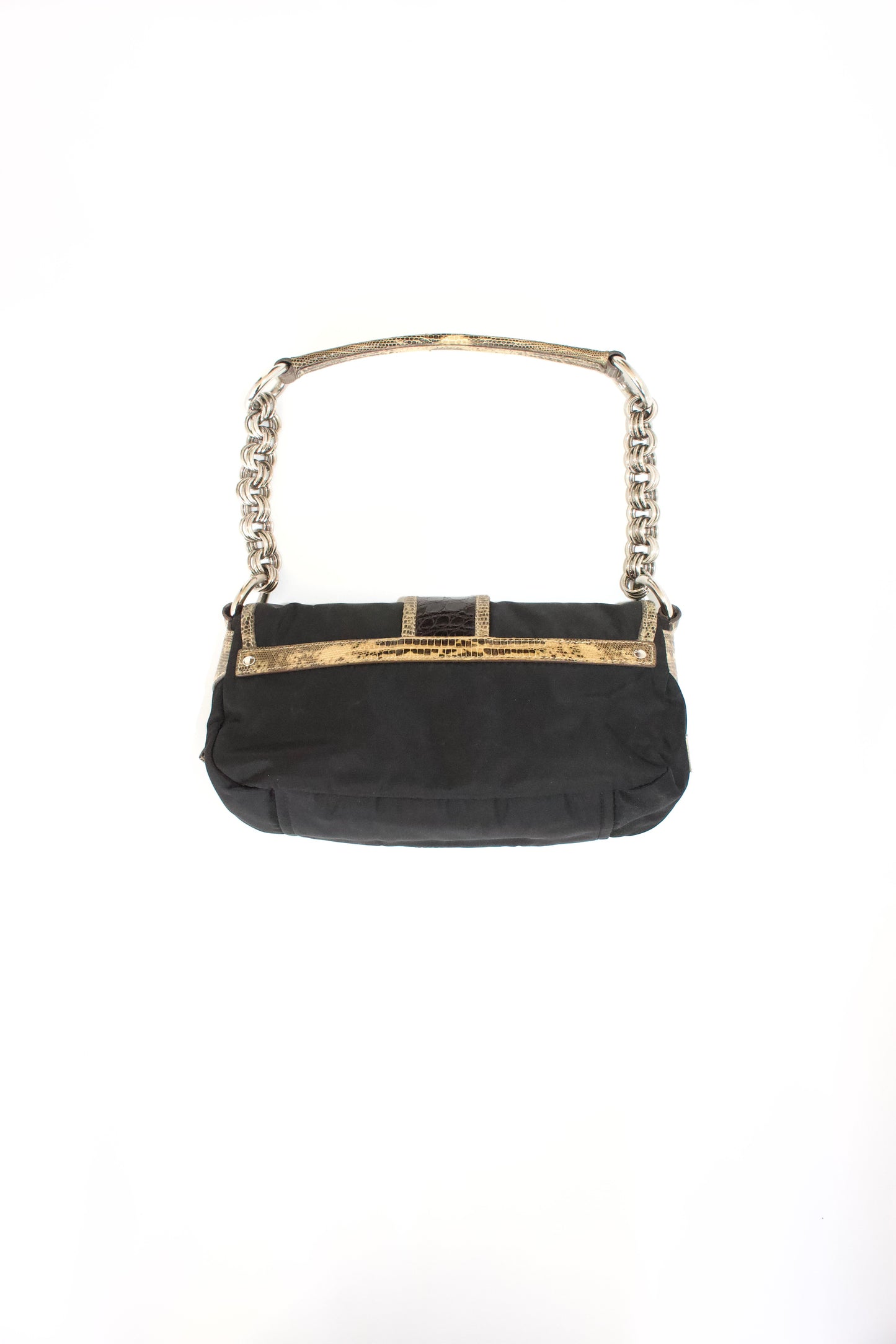 Prada FW 2004 black nylon & python pocket handbag