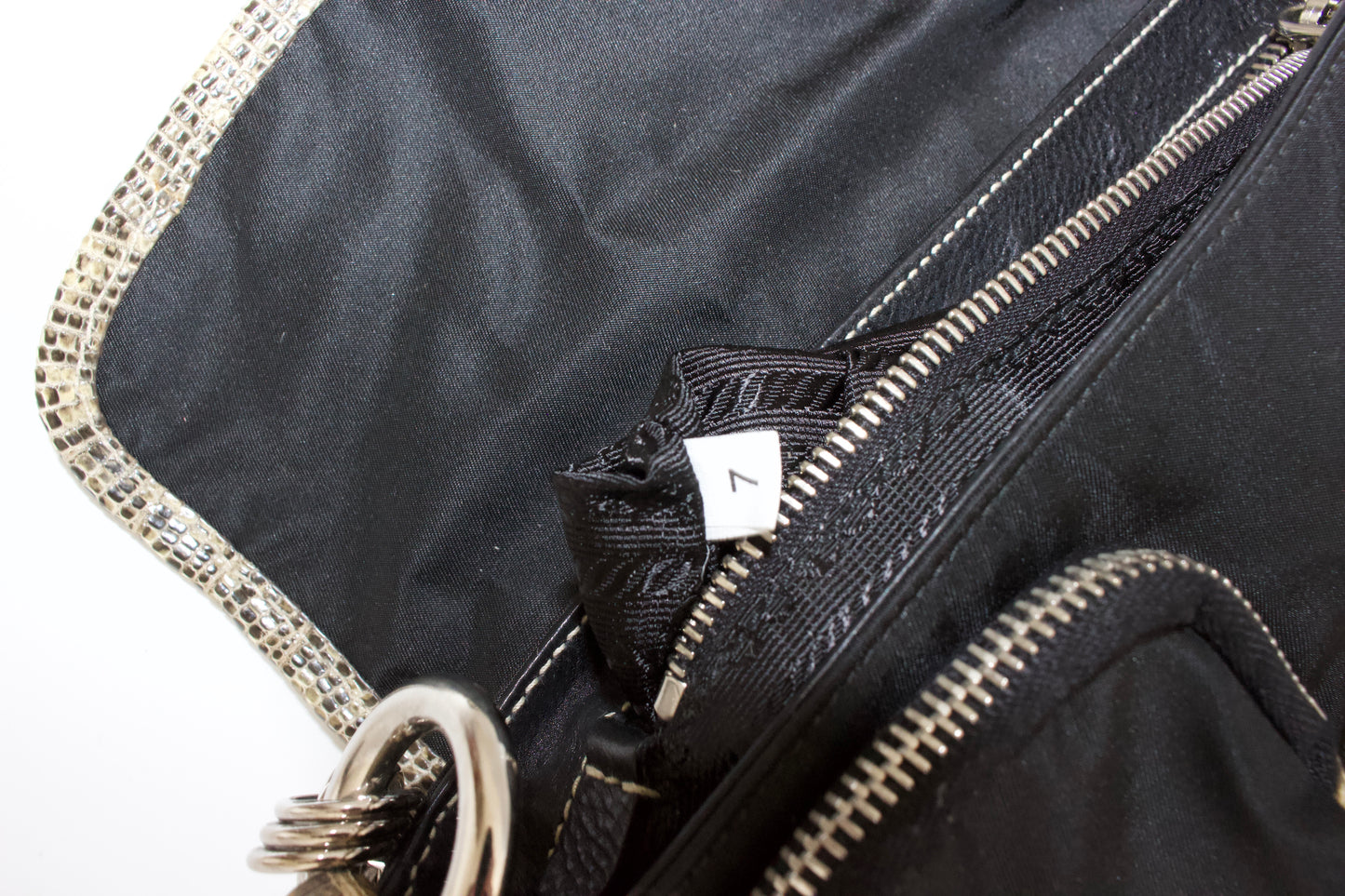 Prada FW 2004 black nylon & python pocket handbag