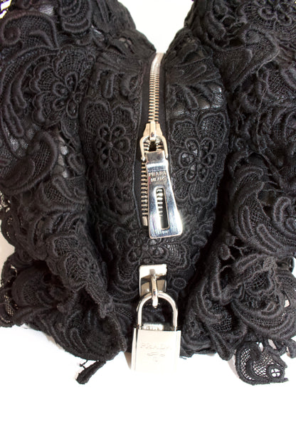 Prada FW 2008 black Lace Pizzo S Bowler handbag