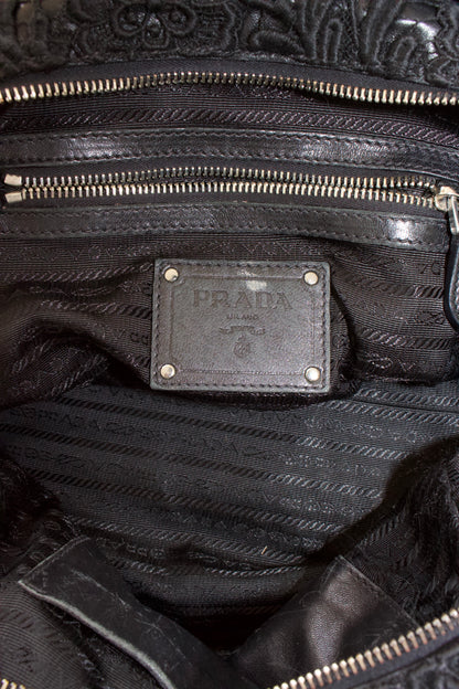 Prada FW 2008 black Lace Pizzo S Bowler handbag